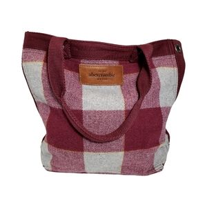 Abercrombie & Fitch Plaid Wool Blend Flannel Tote Gray and Maroon 14" H